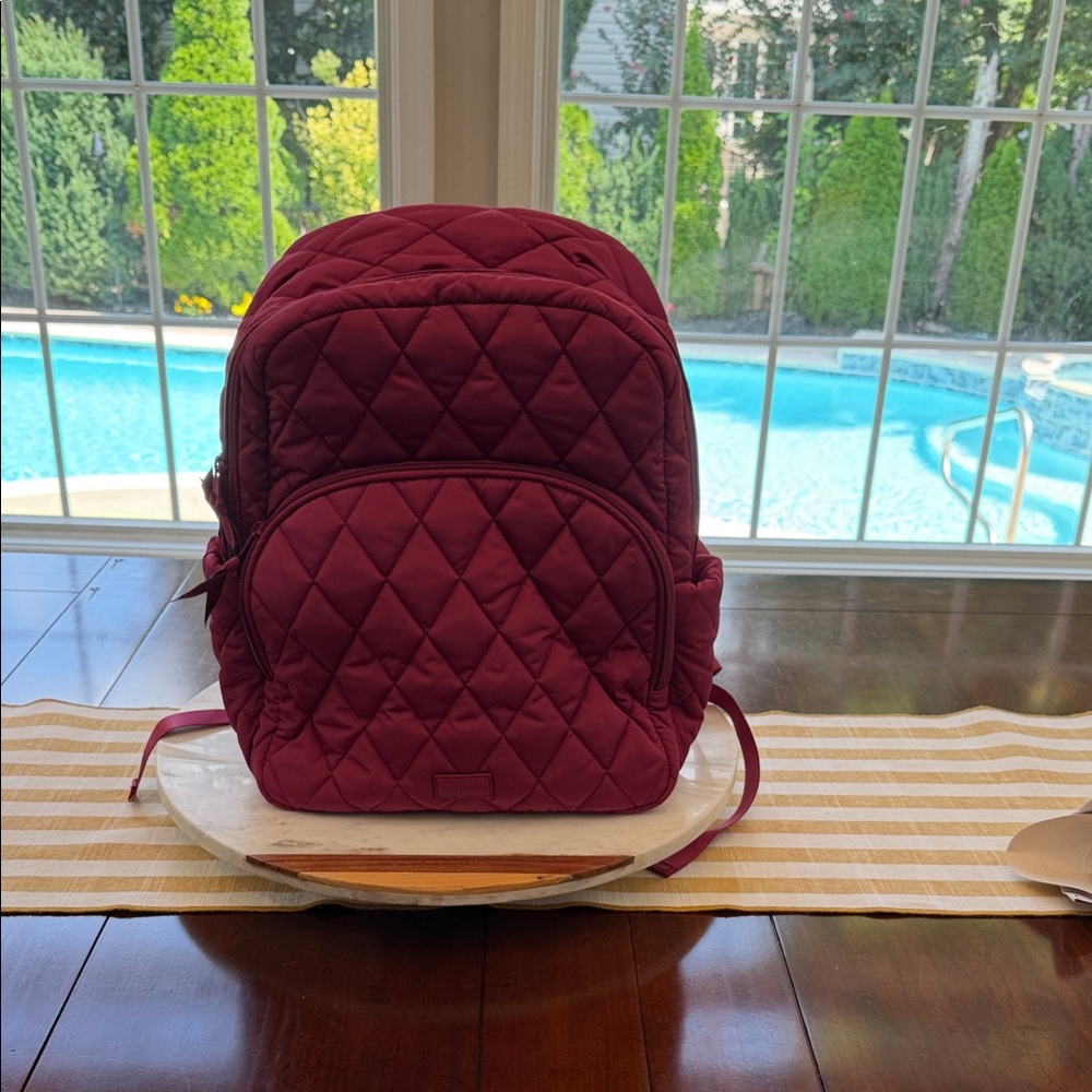 Quilted Wine Red Backpack - Casual Women’s Bag